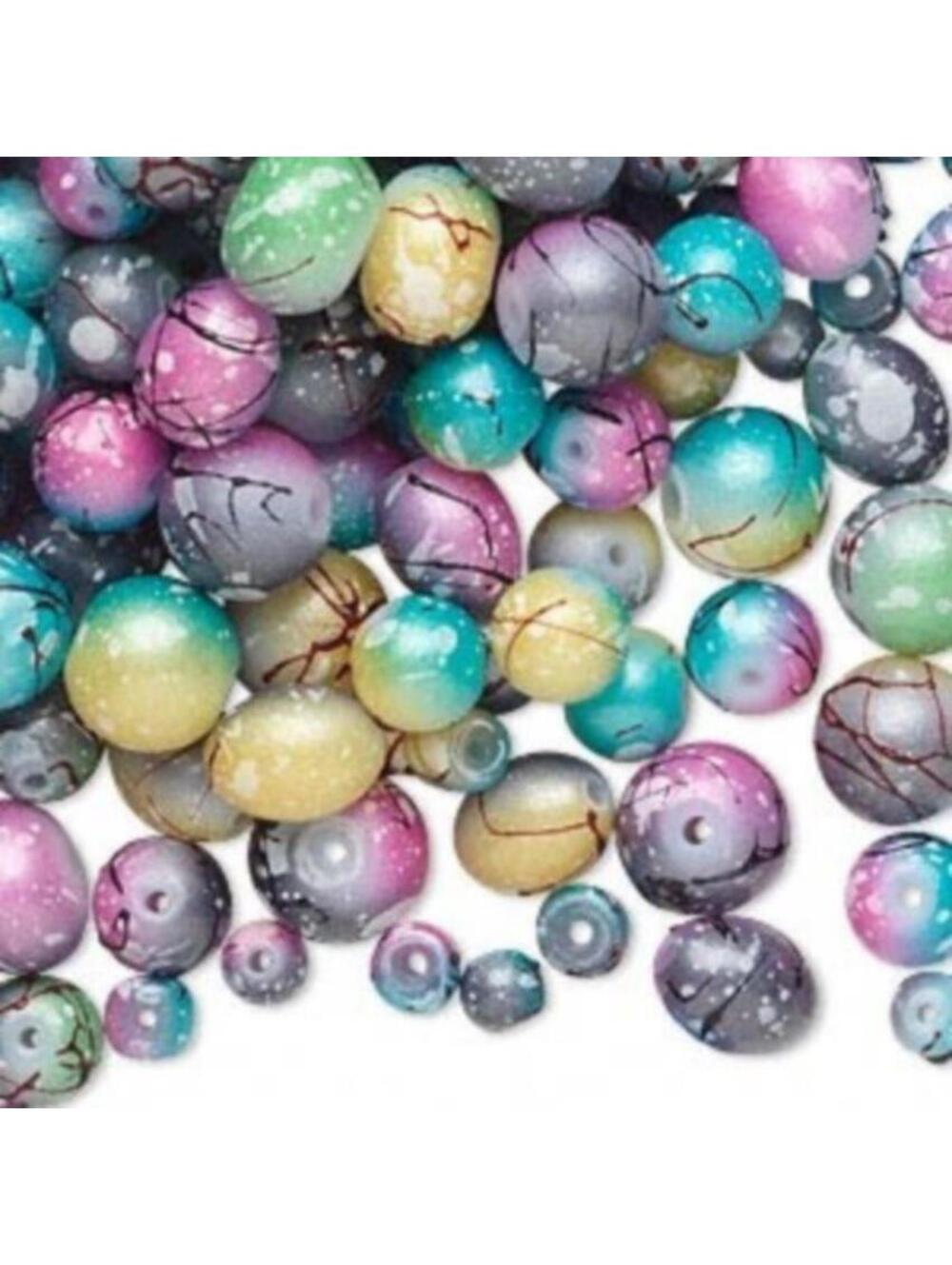 Bulk Lot Mixed Size Spattered Bright Easter Pastels 4-8mm Glass Beads 50 pcs